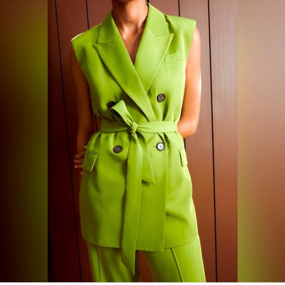 Zara Formal Vest Sleeveless Blazer Waistcoat Lime Green XS - Picture 9 of 10